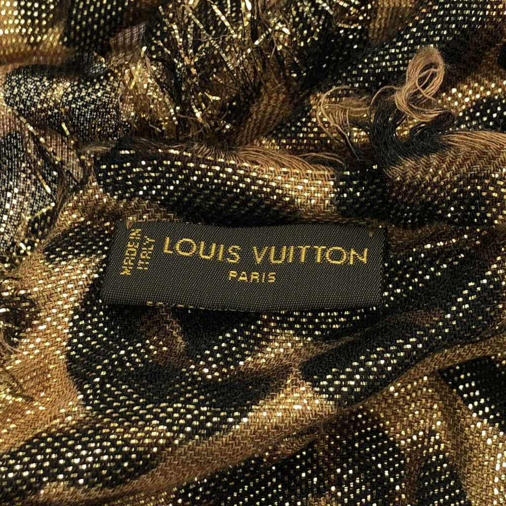 Louis Vuitton Etole Leopard Disco Gold Glitter Shawl Brown — view 3