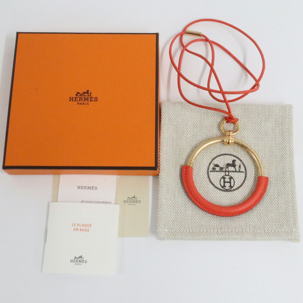 Hermes Long Necklace Loup Grand Coral Leather — view 4