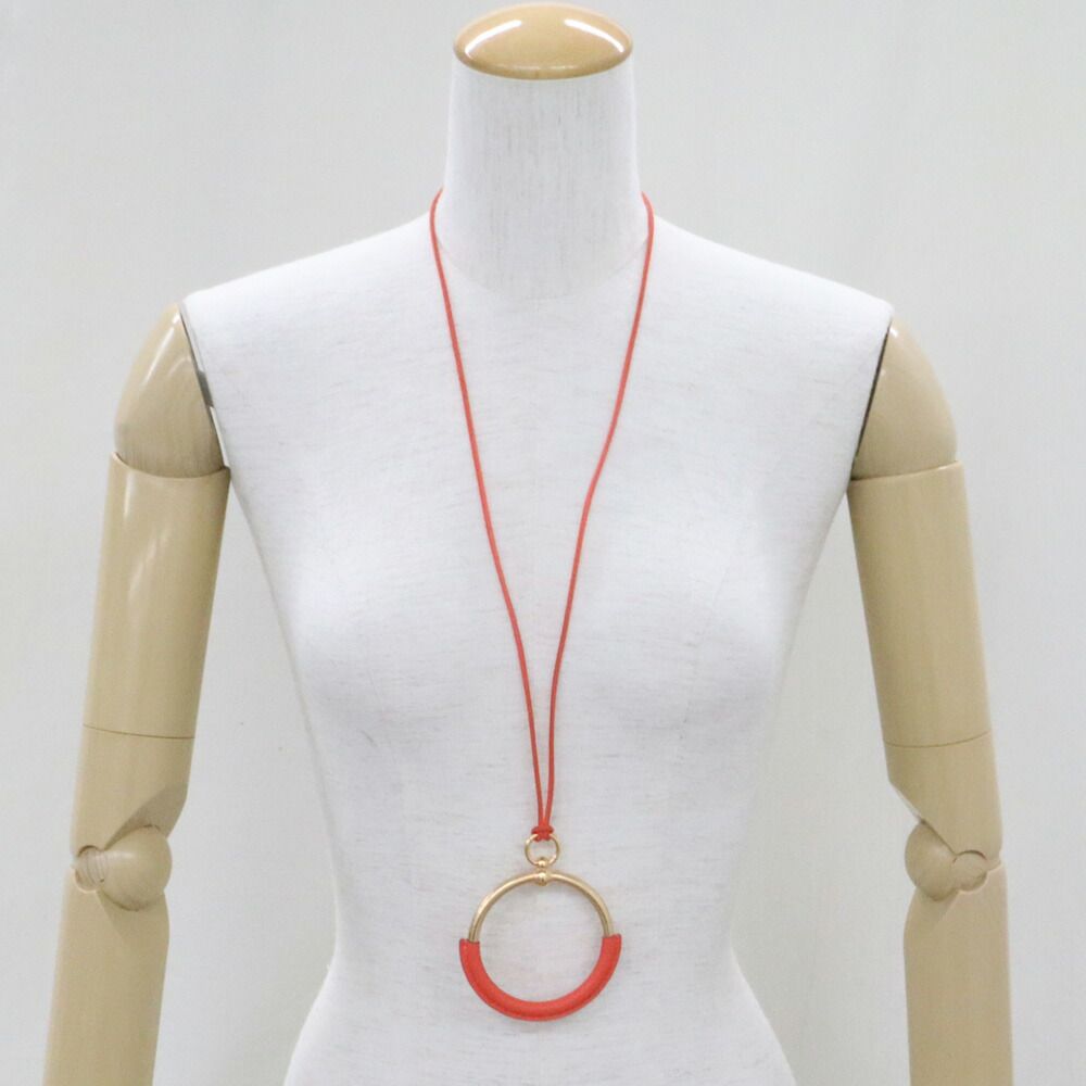 Hermes Long Necklace Loup Grand Coral Leather — view 3