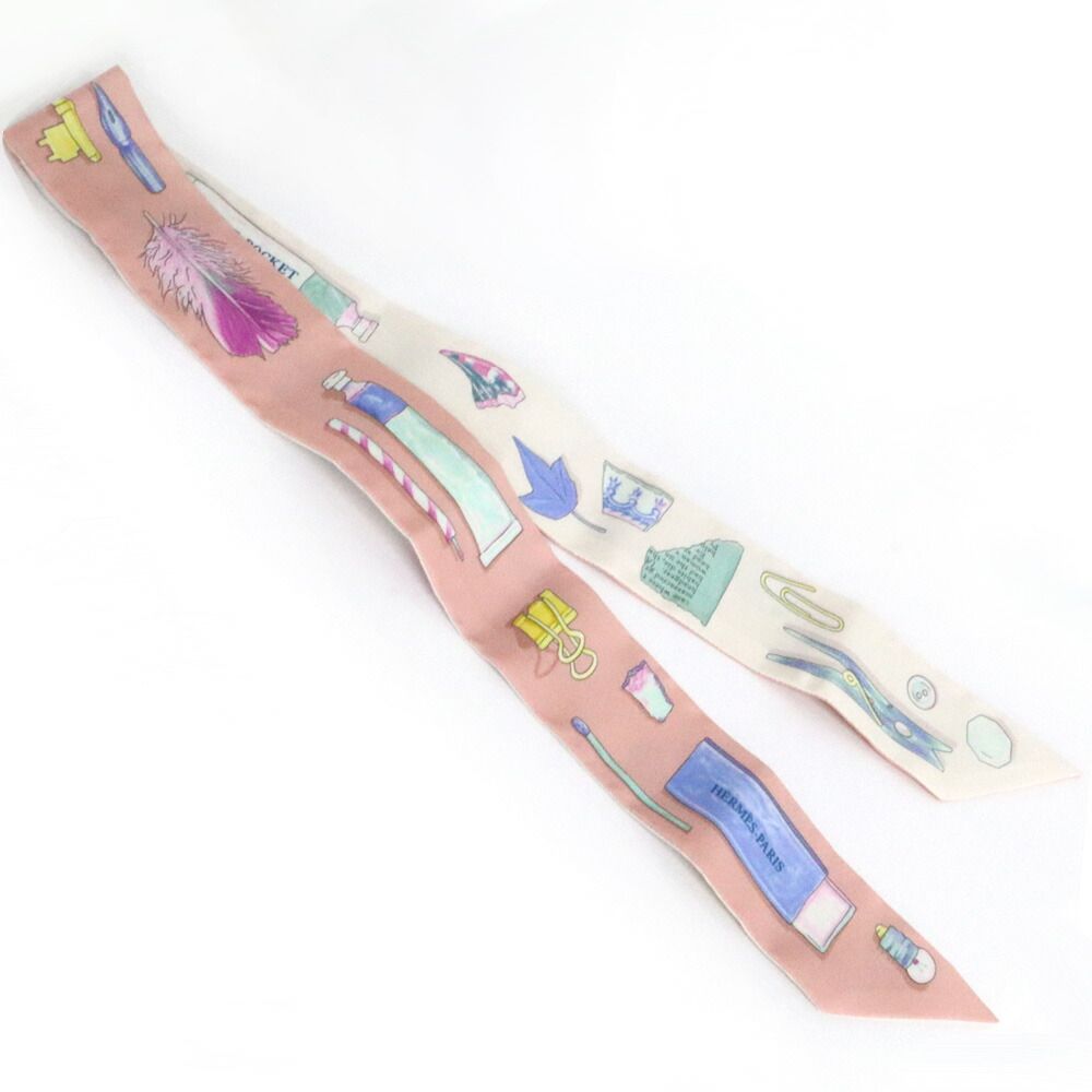 Hermes Twill in the Pocket Pink Multicolor Silk Scarf — view 3
