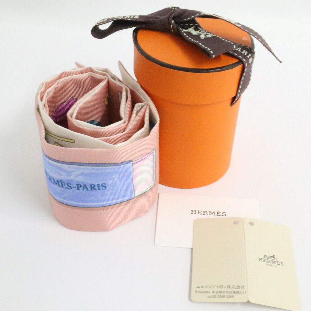 Hermes Twill in the Pocket Pink Multicolor Silk Scarf — view 6