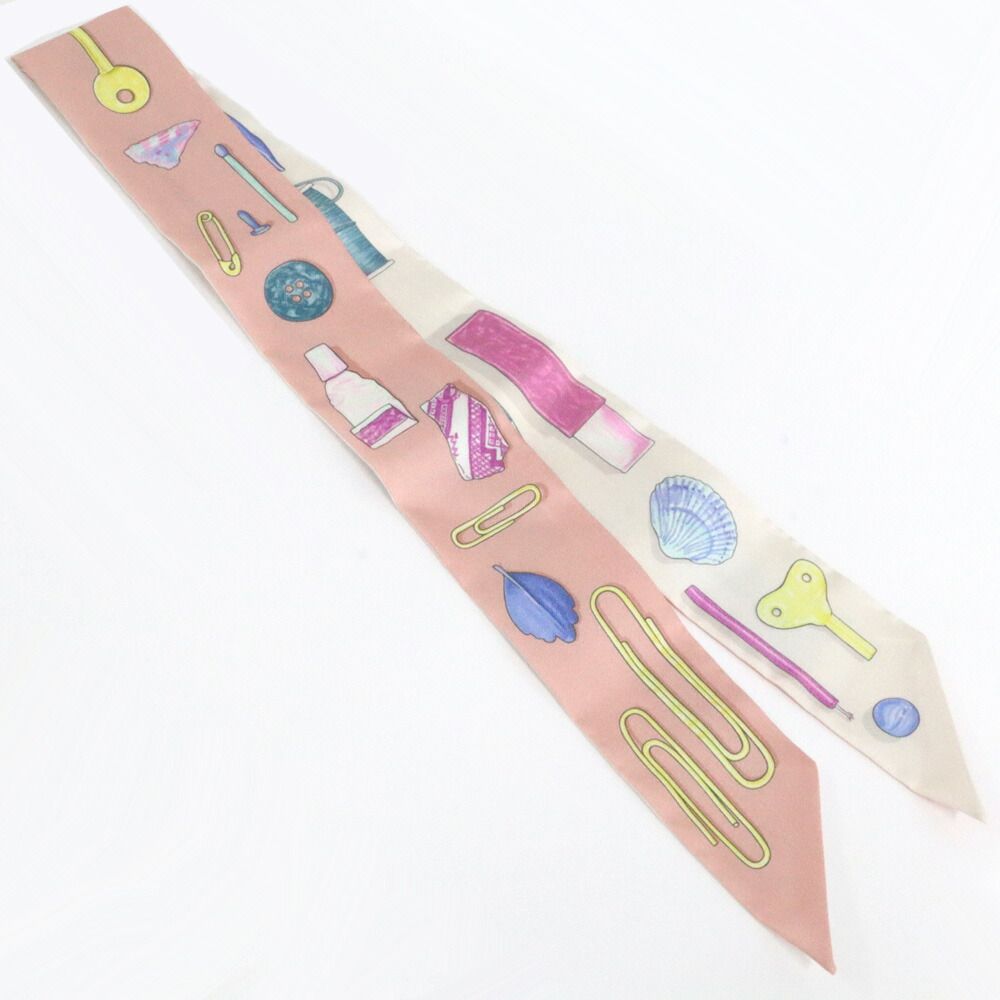 Hermes Twill in the Pocket Pink Multicolor Silk Scarf — view 2