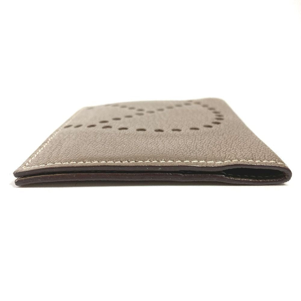 Hermes Card Case Evelyne Logo Perforated Leather Etoupe Beige — view 3