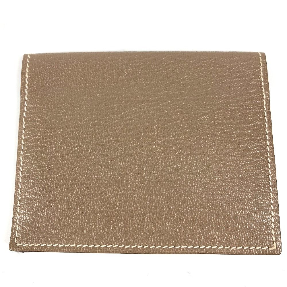 Hermes Card Case Evelyne Logo Perforated Leather Etoupe Beige — view 2