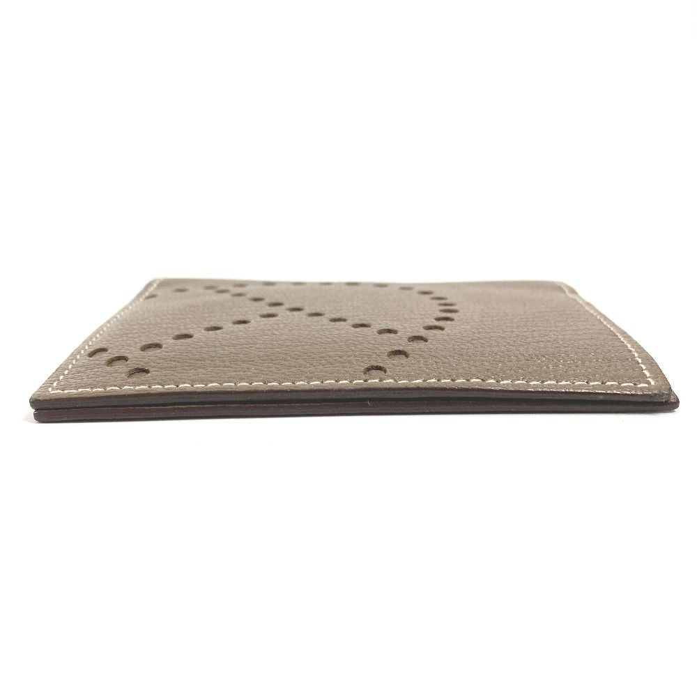 Hermes Card Case Evelyne Logo Perforated Leather Etoupe Beige — view 6