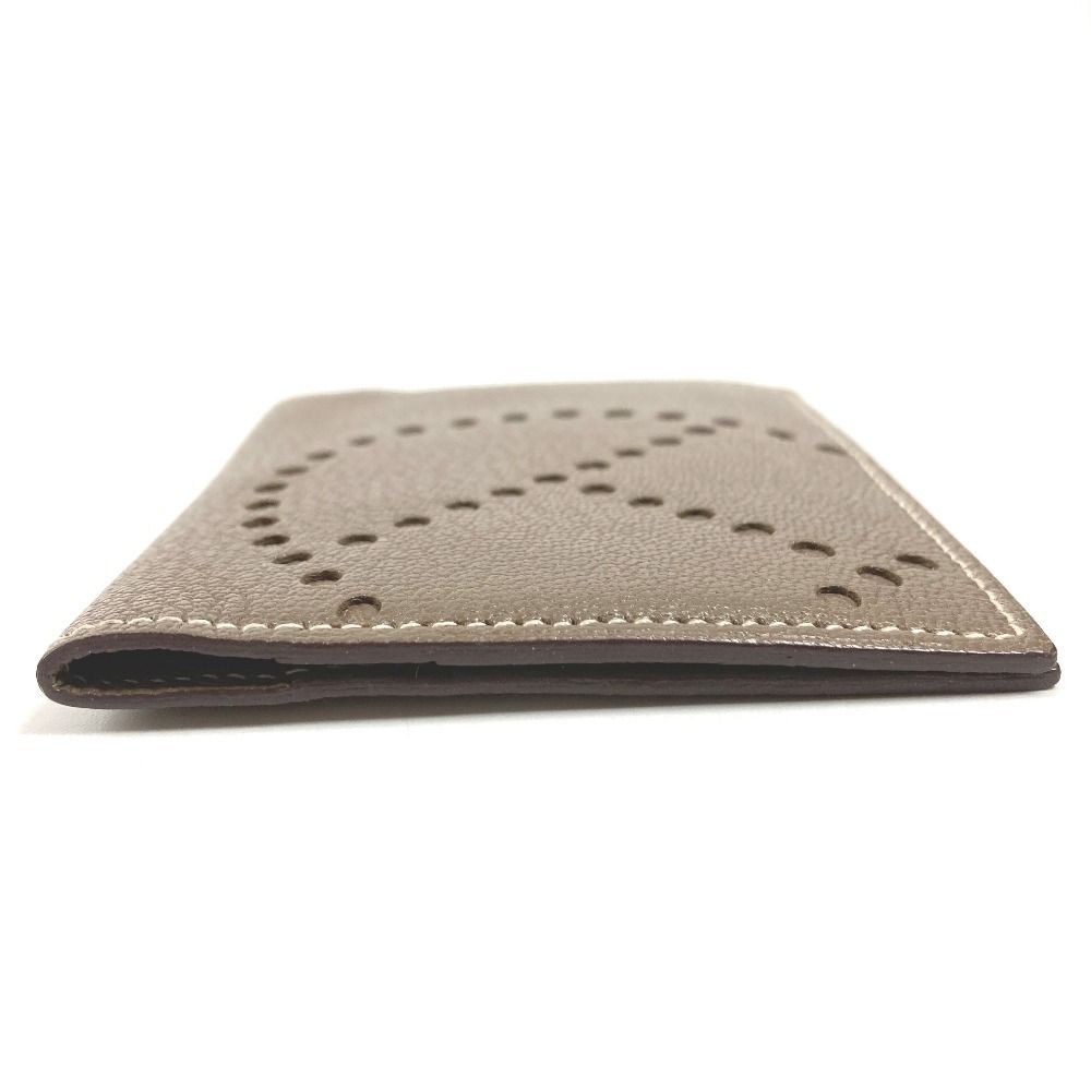 Hermes Card Case Evelyne Logo Perforated Leather Etoupe Beige — view 4