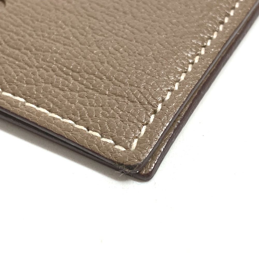 Hermes Card Case Evelyne Logo Perforated Leather Etoupe Beige — view 7