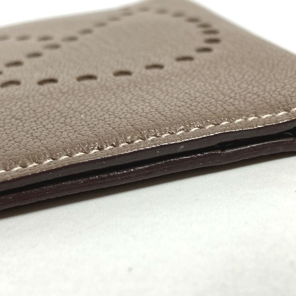 Hermes Card Case Evelyne Logo Perforated Leather Etoupe Beige — view 5
