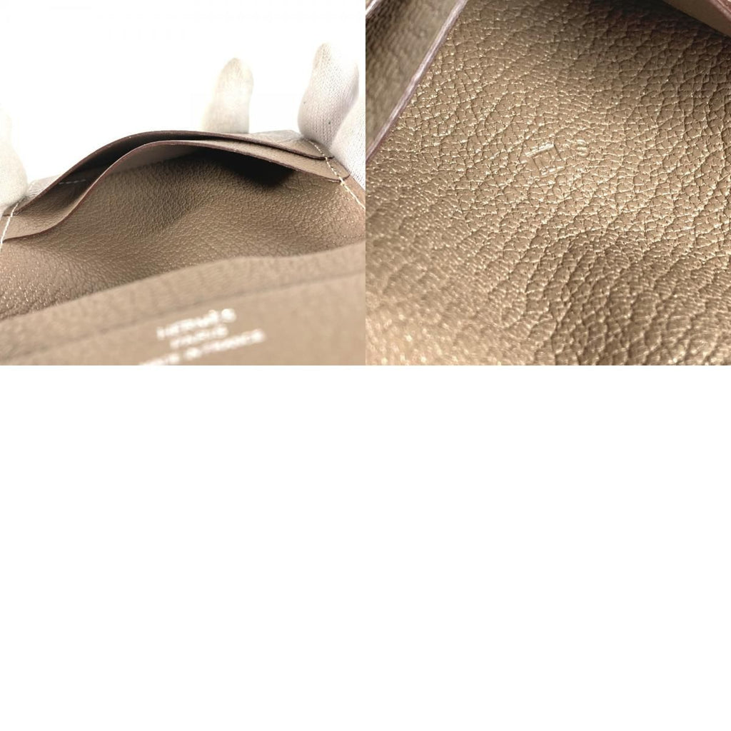 Hermes Card Case Evelyne Logo Perforated Leather Etoupe Beige — view 9