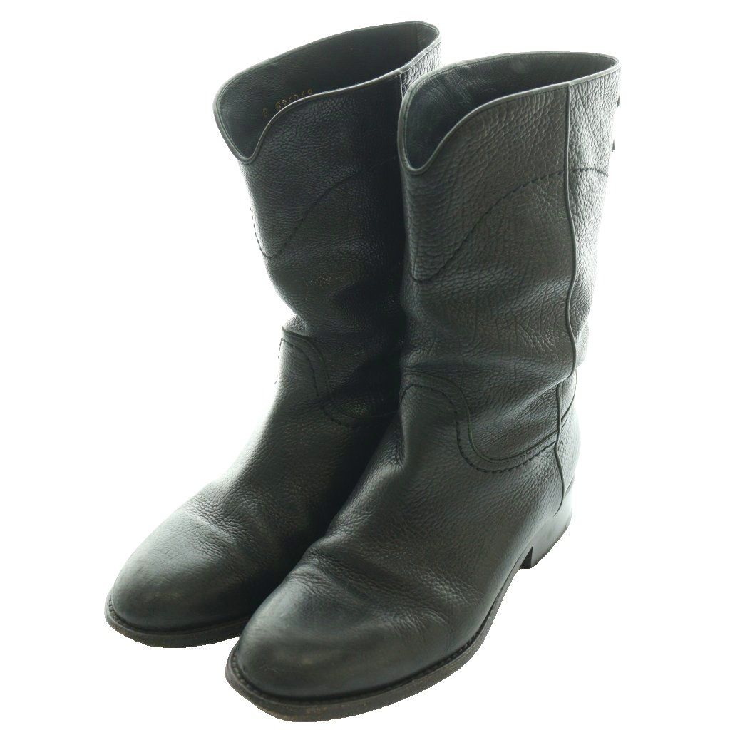 Chanel Leather Middle Boots Short CC Logo 35C Black SS OS — view 2