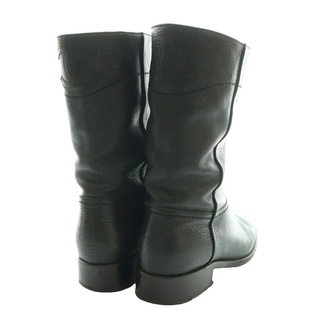 Chanel Leather Middle Boots Short CC Logo 35C Black SS OS — view 5