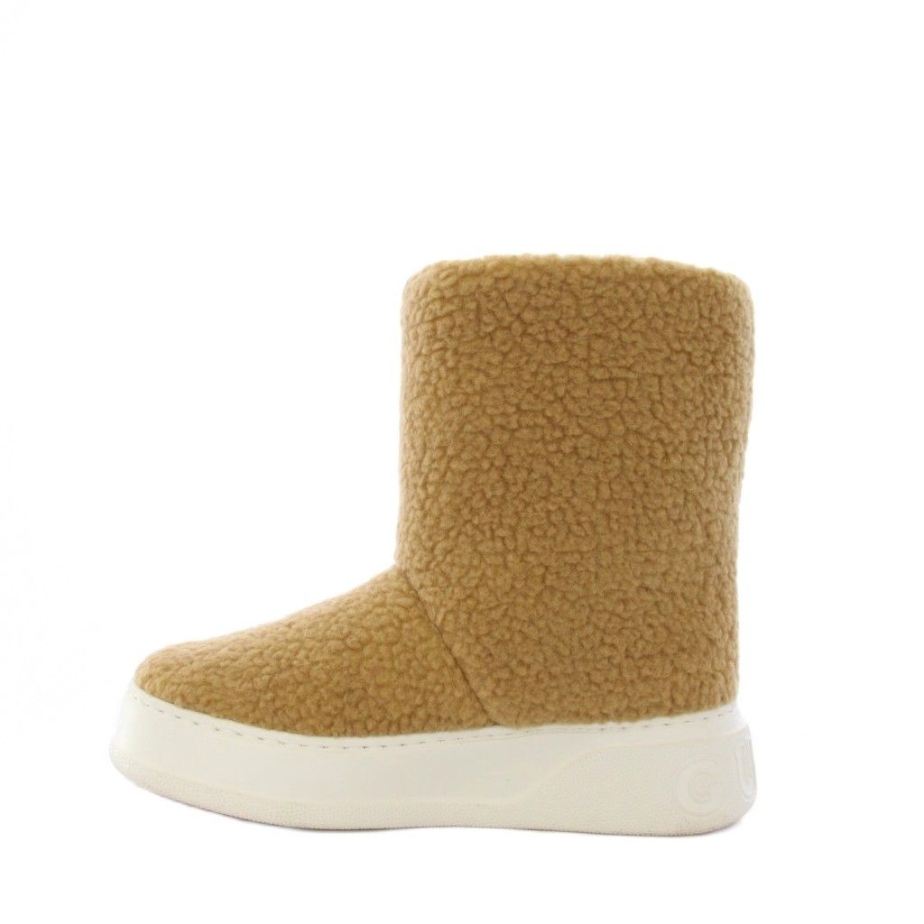 Gucci Shearling Boots Short Length Interlocking Sherry Line 35 Beige Heel — view 2