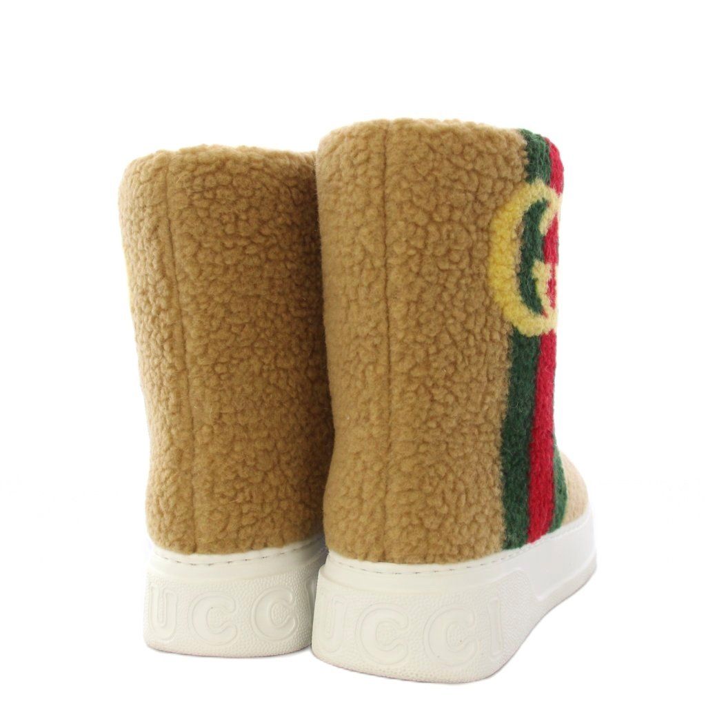 Gucci Shearling Boots Short Length Interlocking Sherry Line 35 Beige Heel — view 3