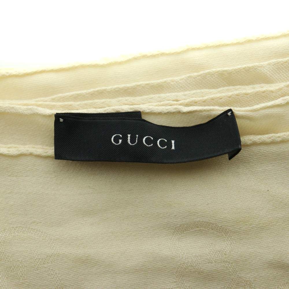 Gucci Wool Silk GG Pattern Shawl Scarf Ivory SS OS — view 4