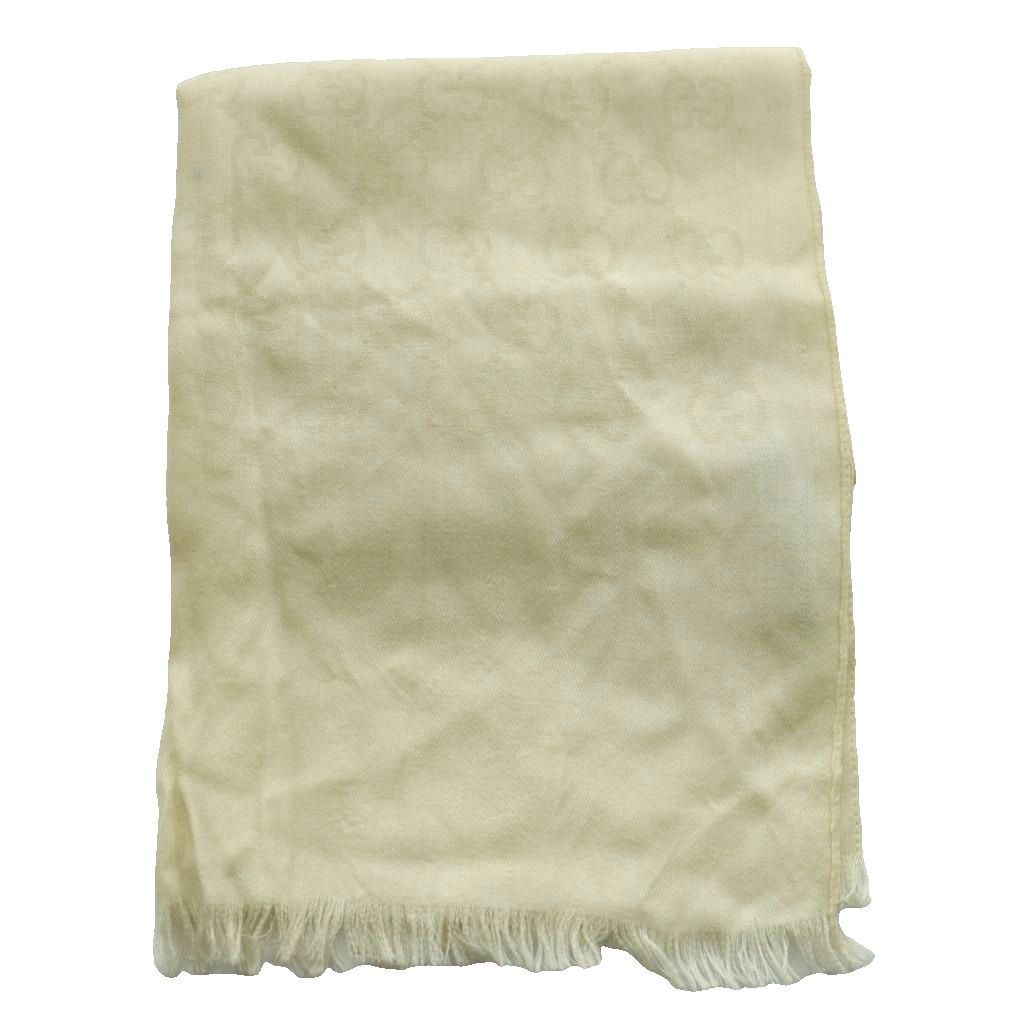 Gucci Wool Silk GG Pattern Shawl Scarf Ivory SS OS — view 2