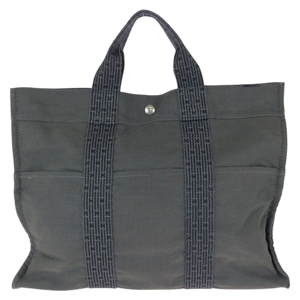 Hermes Her Line MM Gray Silver Canvas Tote — view 2