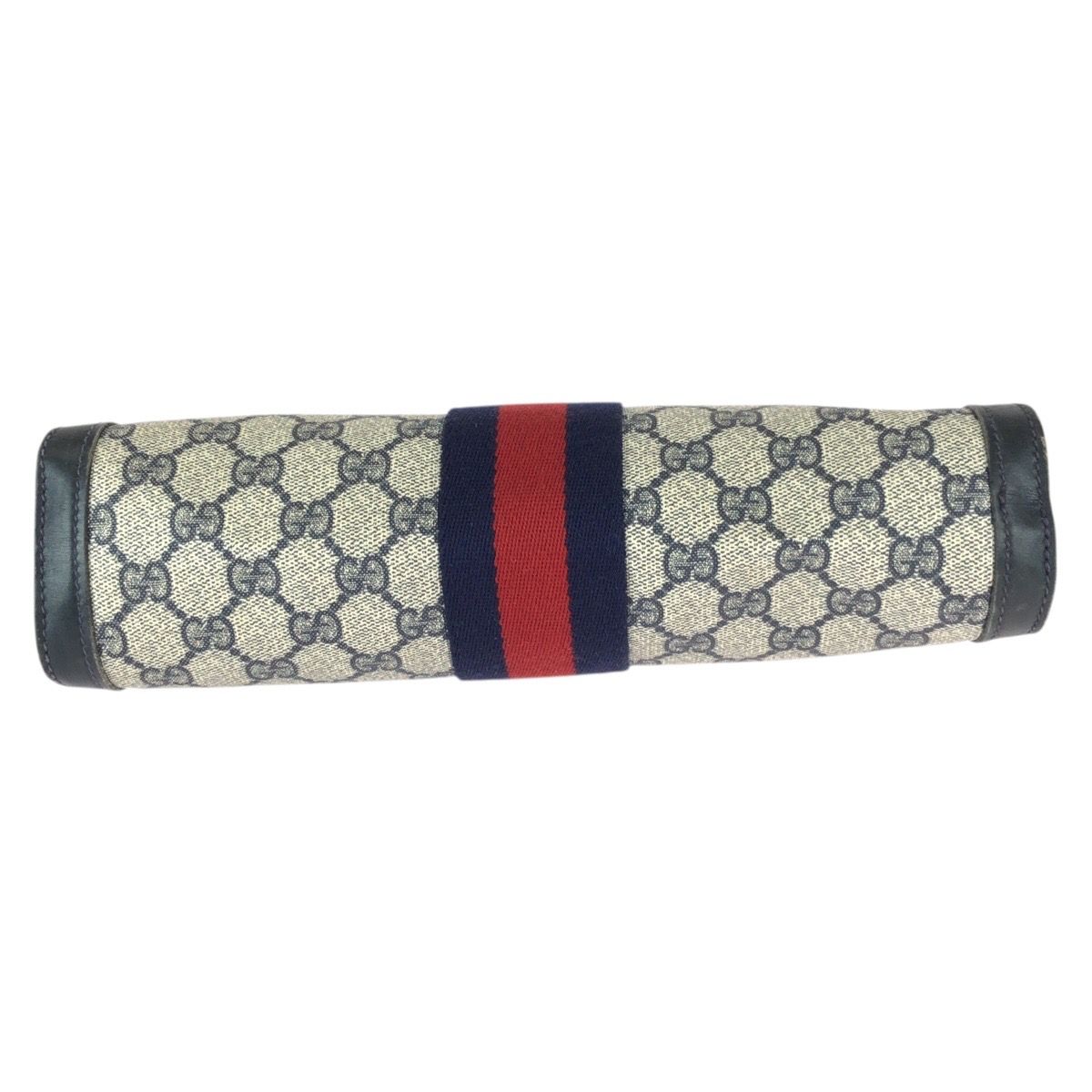 Gucci Vintage Sherry Line Navy Red GG Supreme Canvas Leather Clutch — view 9