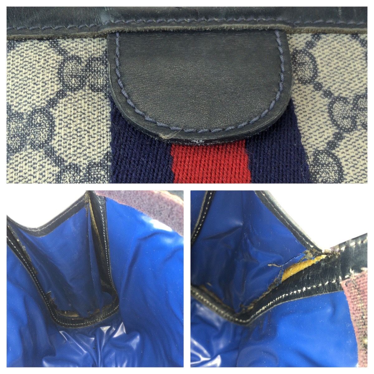 Gucci Vintage Sherry Line Navy Red GG Supreme Canvas Leather Clutch — view 6