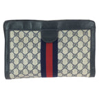 Gucci Vintage Sherry Line Navy Red GG Supreme Canvas Leather Clutch — view 2