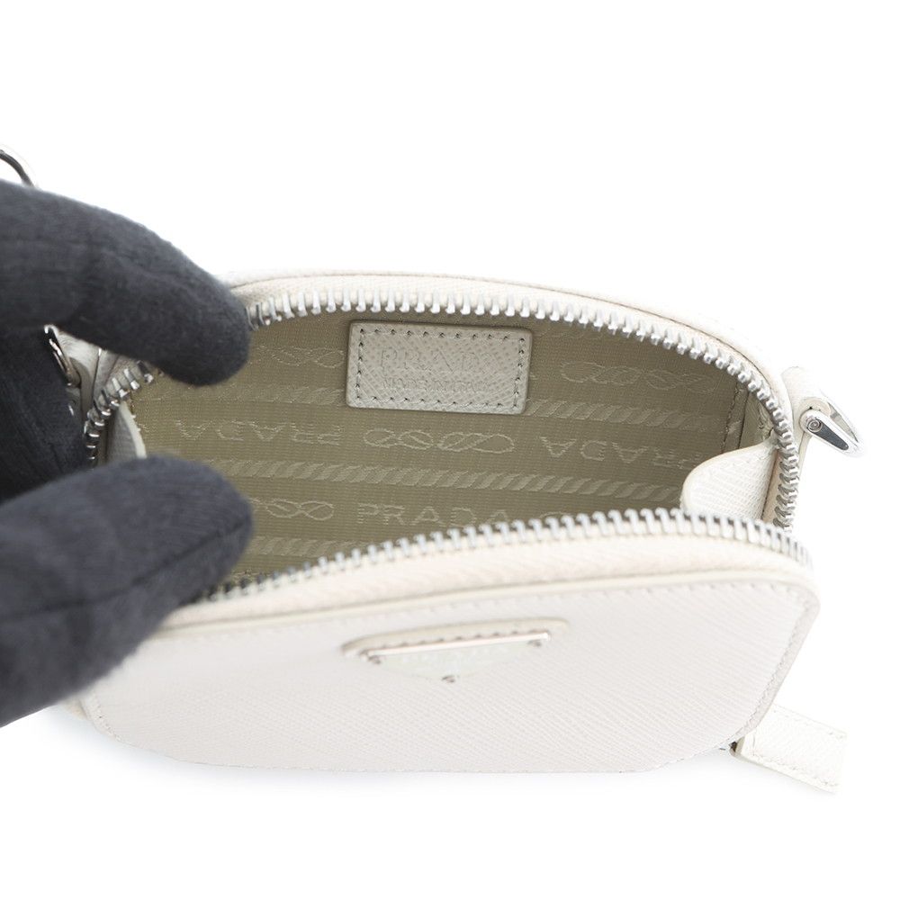 Prada Pouch Mini Triangle Logo Saffiano Pochette White — view 5