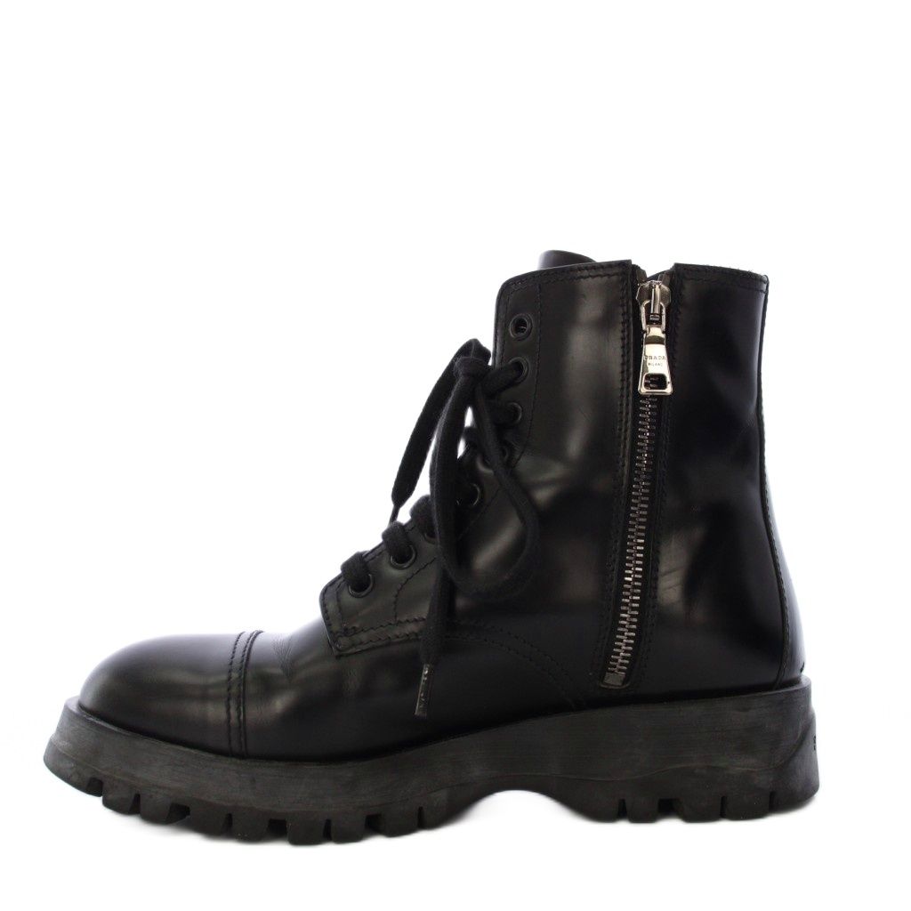 Prada Short Boots Side Zip Lace Up 35 Black — view 2