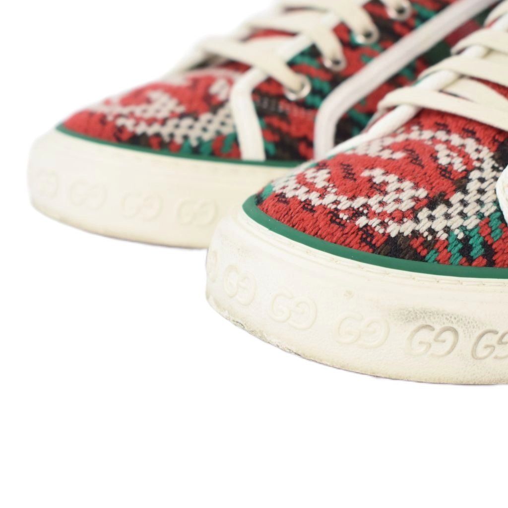 Gucci Tennis GG Logo Sherry Line Houndstooth Knit Canvas Low Cut Sneakers — view 4