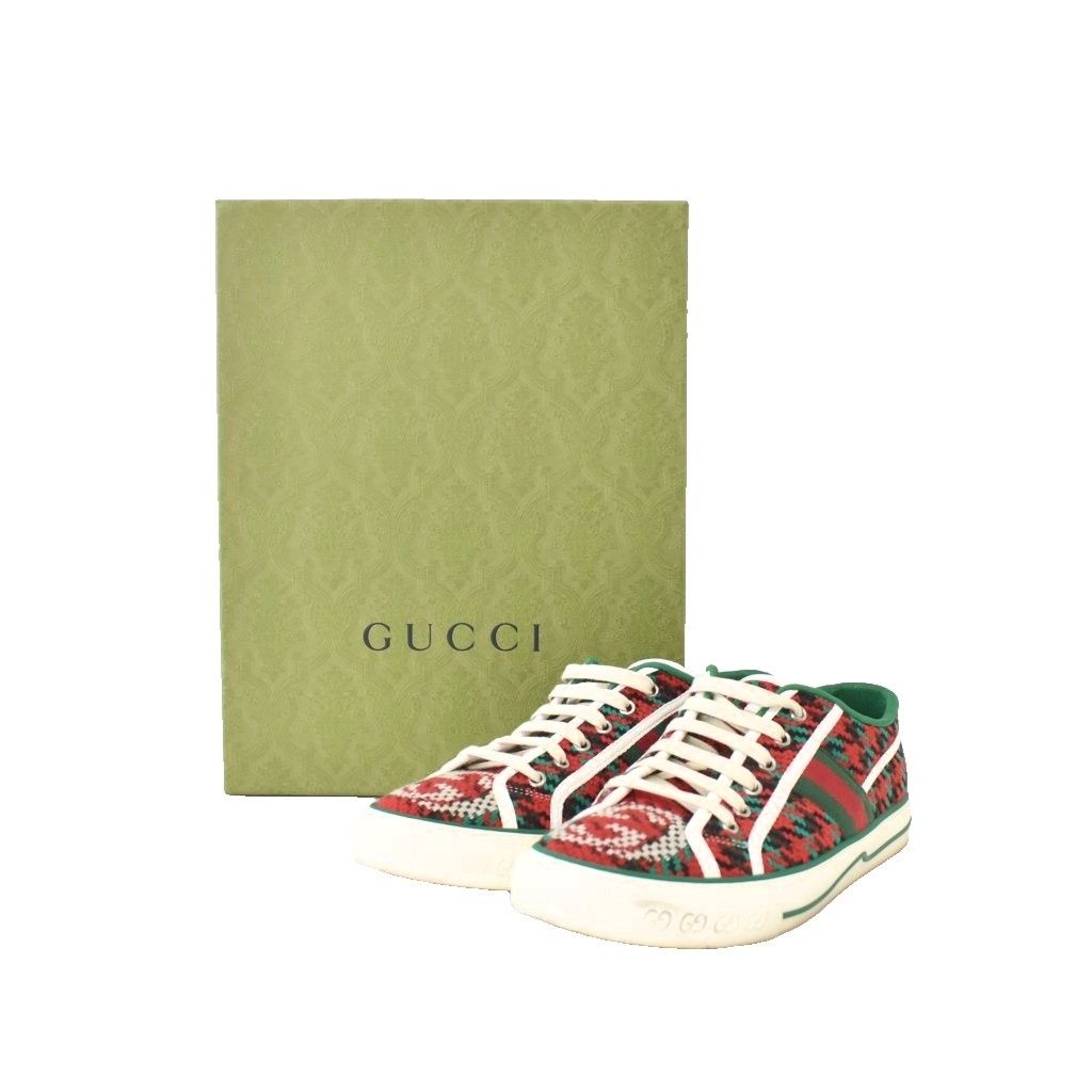 Gucci Tennis GG Logo Sherry Line Houndstooth Knit Canvas Low Cut Sneakers — view 9