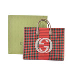 Gucci Interlocking Houndstooth Tweed Tote Shoulder Bag Red — view 8