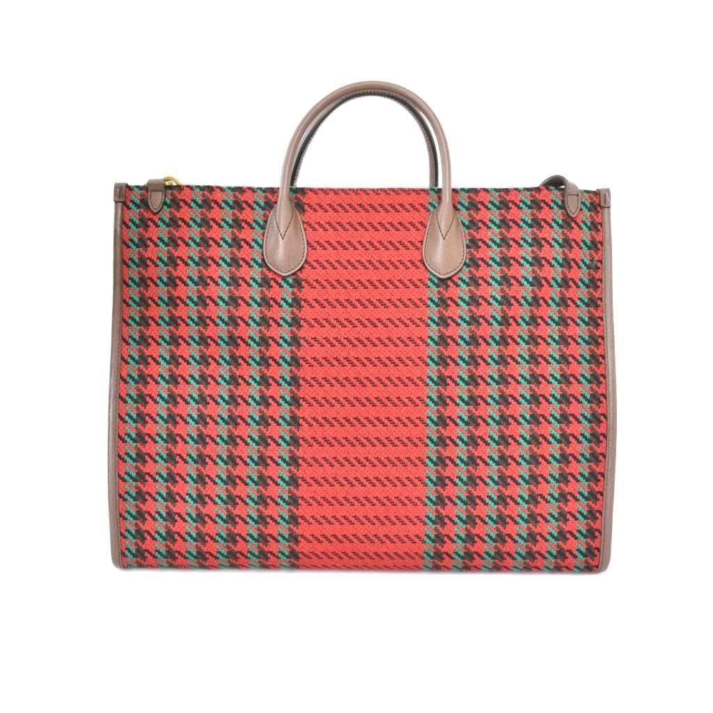 Gucci Interlocking Houndstooth Tweed Tote Shoulder Bag Red — view 2