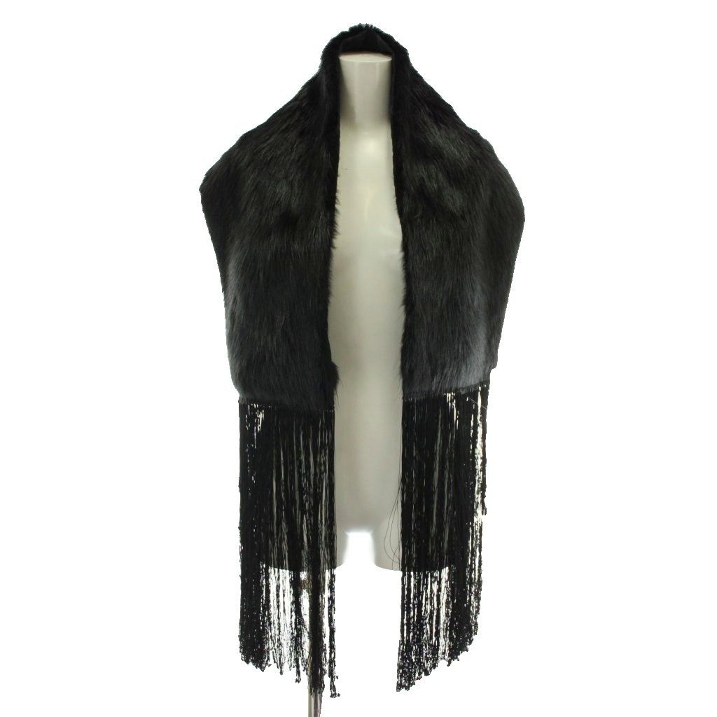 Gucci Tippet Scarf Shawl Fur Beaver Silk Fringe Black — view 6