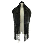 Gucci Tippet Scarf Shawl Fur Beaver Silk Fringe Black — view 6