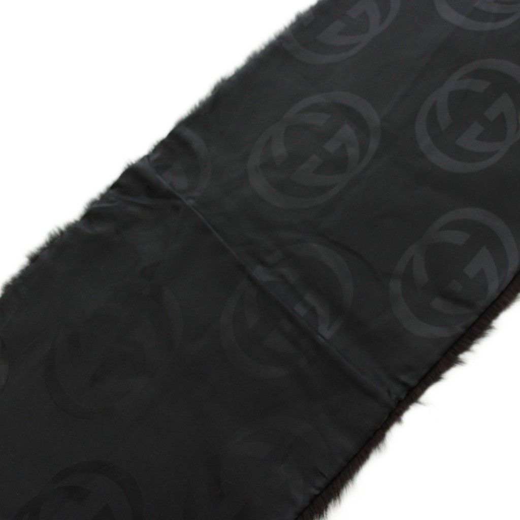 Gucci Tippet Scarf Shawl Fur Beaver Silk Fringe Black — view 5