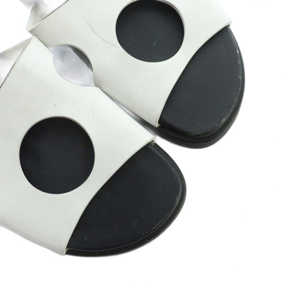 Hermes Edit Slide Sandals Flat Logo Leather 36 White Black — view 3