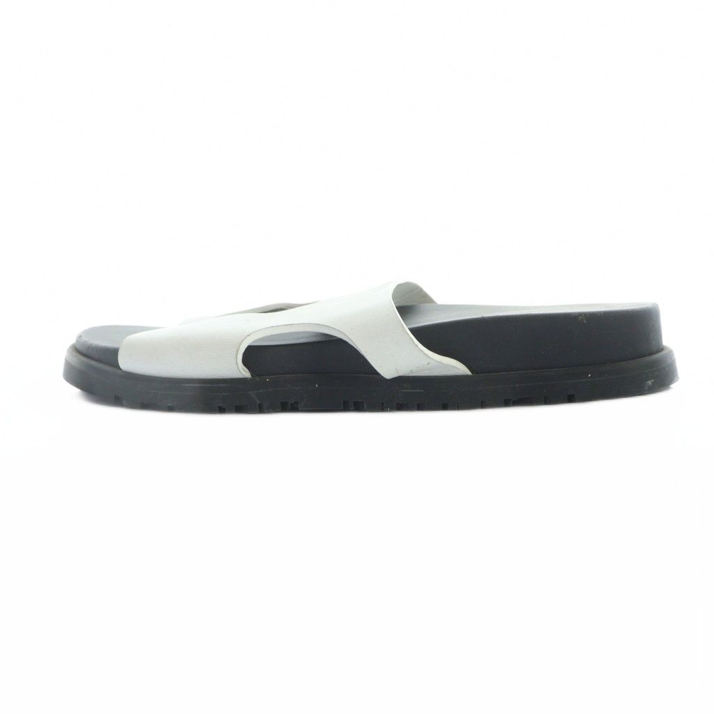 Hermes Edit Slide Sandals Flat Logo Leather 36 White Black — view 2