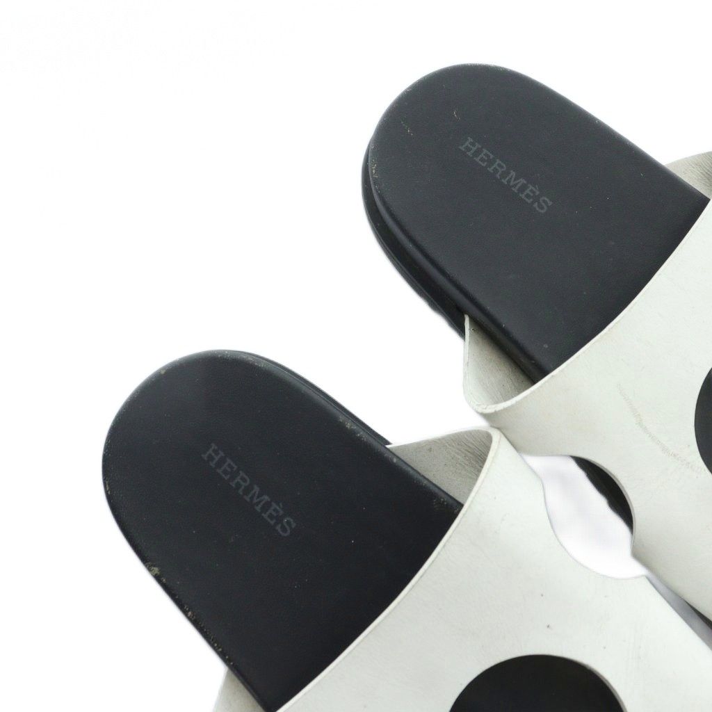 Hermes Edit Slide Sandals Flat Logo Leather 36 White Black — view 4
