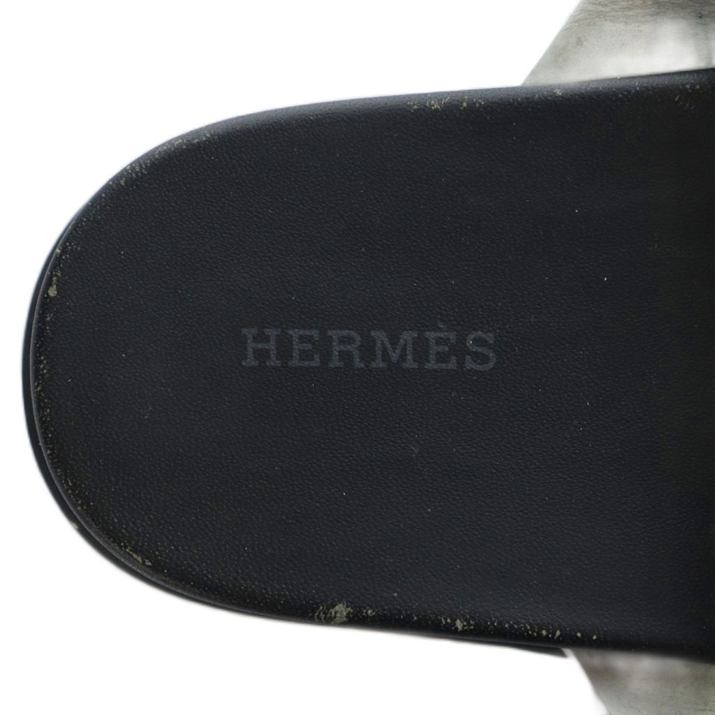 Hermes Edit Slide Sandals Flat Logo Leather 36 White Black — view 7