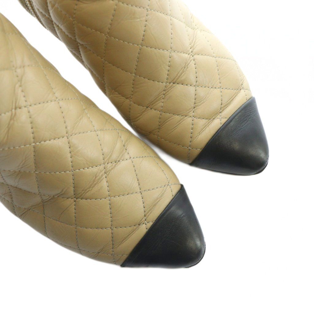 Chanel Booty Boots Quilted Bicolor Leather 35.5 Beige — view 3