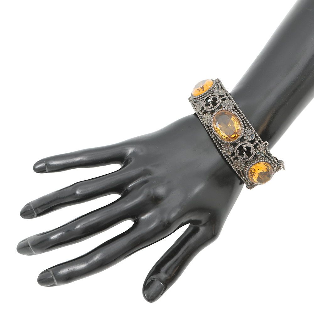 Gucci Bracelet Interlocking Flower Bangle 17 Stone Cat Head — view 4
