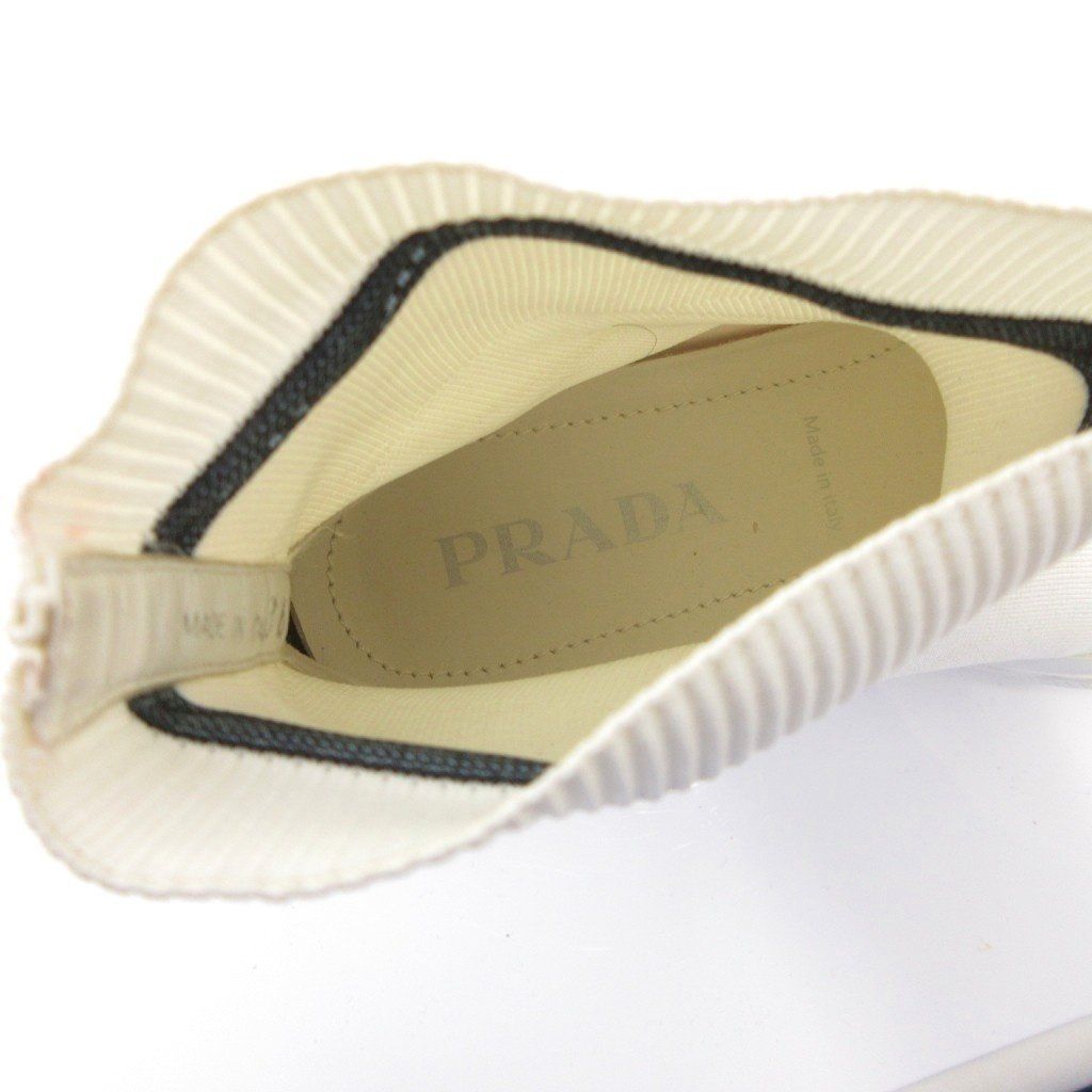 Prada Socks Sneakers Shoes High Cut Logo 36.5 White — view 7