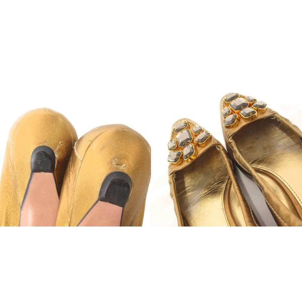 Prada Ballet Shoes Flat Visual Cut Stone 37 Gold Color Golden Ff — view 9