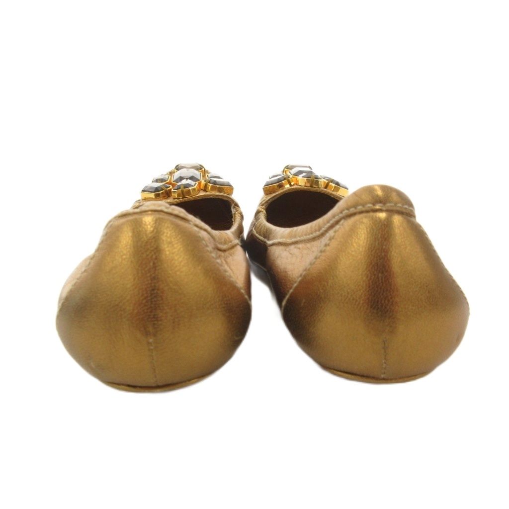 Prada Ballet Shoes Flat Visual Cut Stone 37 Gold Color Golden Ff — view 5