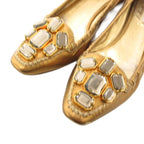 Prada Ballet Shoes Flat Visual Cut Stone 37 Gold Color Golden Ff — view 3