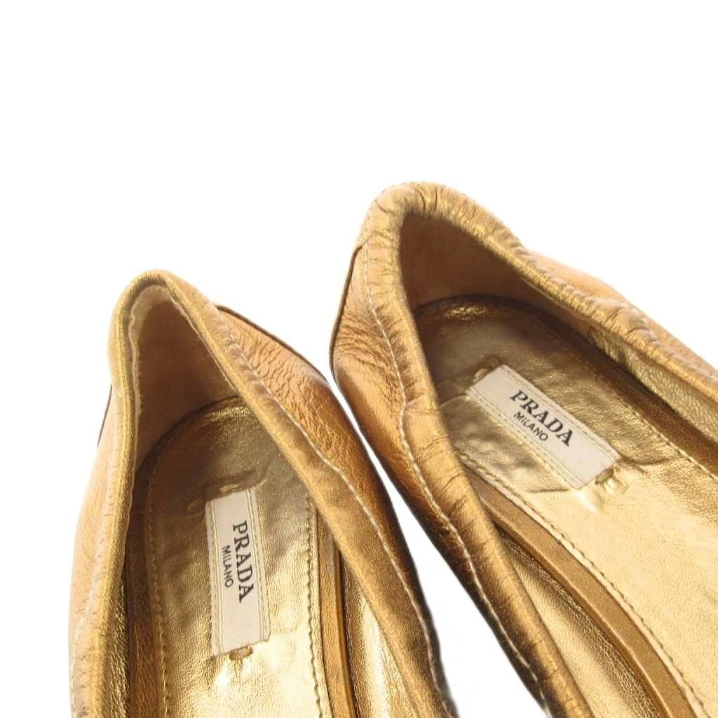 Prada Ballet Shoes Flat Visual Cut Stone 37 Gold Color Golden Ff — view 6