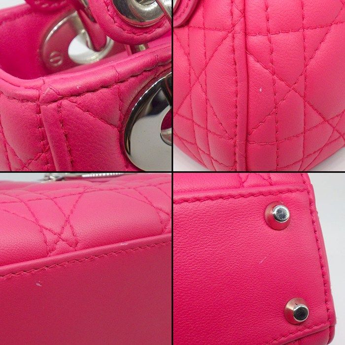 Dior Shoulder Bag Lady Mini Pink Cannage Lambskin Silver — view 8