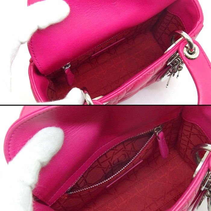 Dior Shoulder Bag Lady Mini Pink Cannage Lambskin Silver — view 5