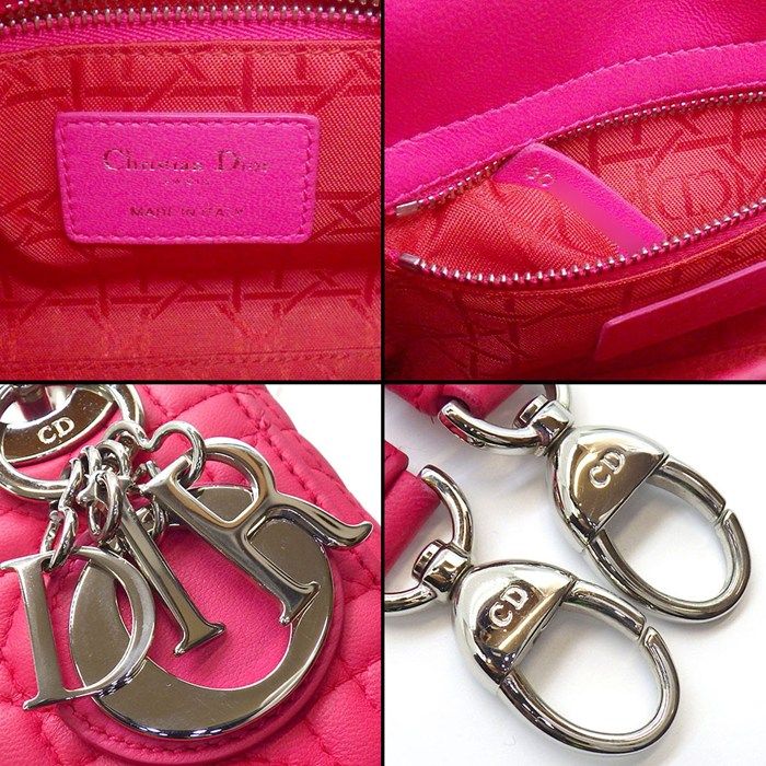 Dior Shoulder Bag Lady Mini Pink Cannage Lambskin Silver — view 6