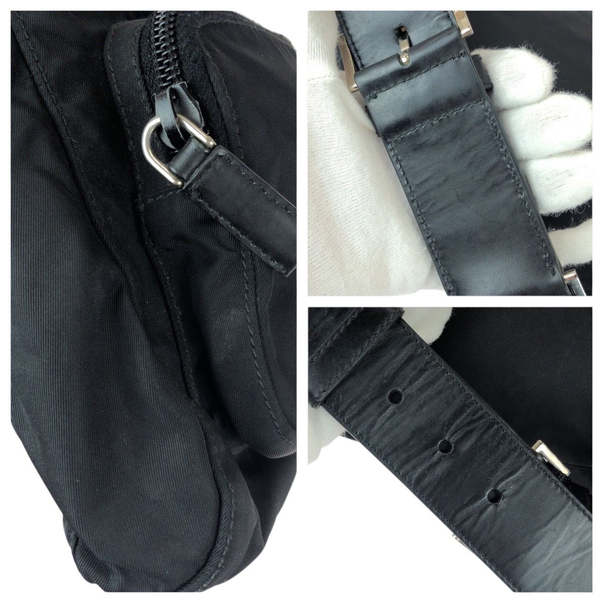 Prada Tessuto Black Silver Nylon Leather Belt Bag — view 6