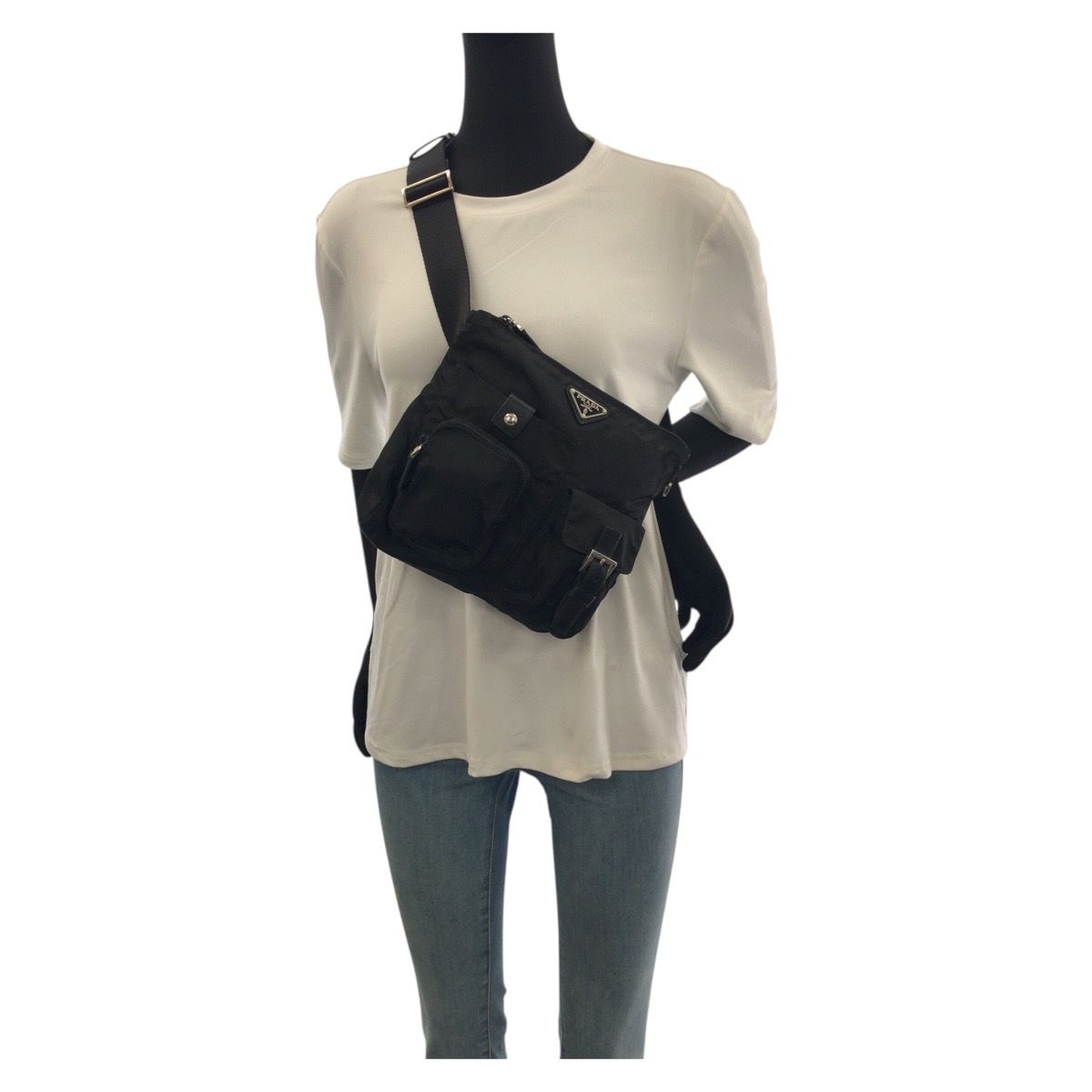 Prada Tessuto Black Silver Nylon Leather Belt Bag — view 7