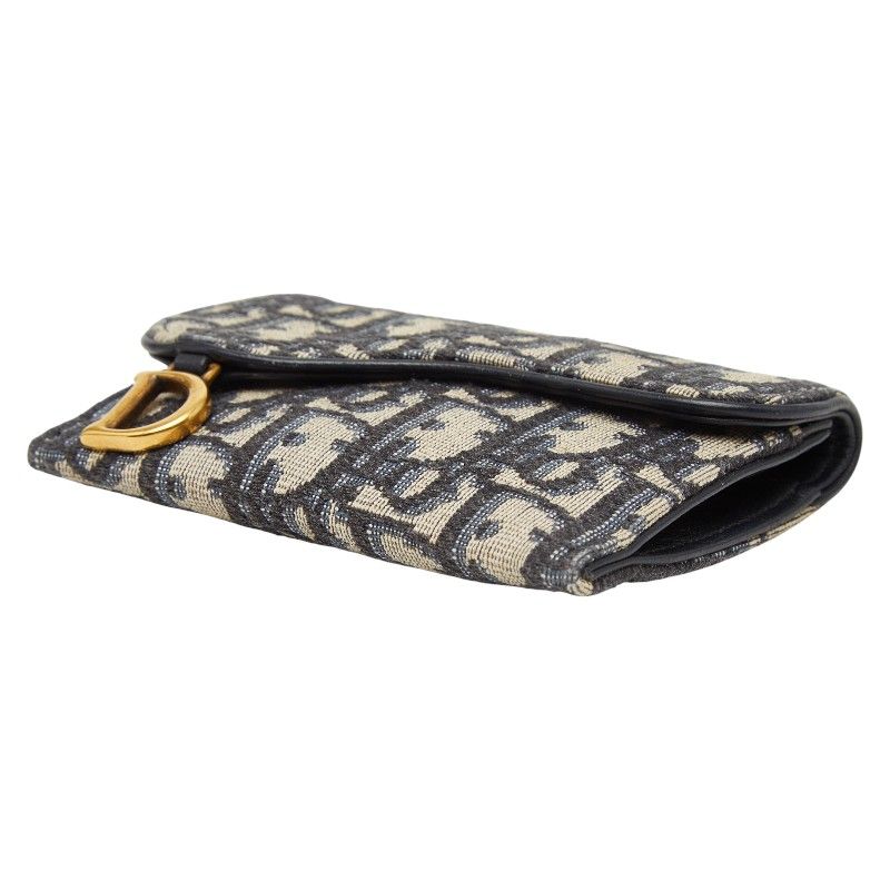 Dior Blue Jacquard Coin Case Wallet Navy Canvas Leather — view 4