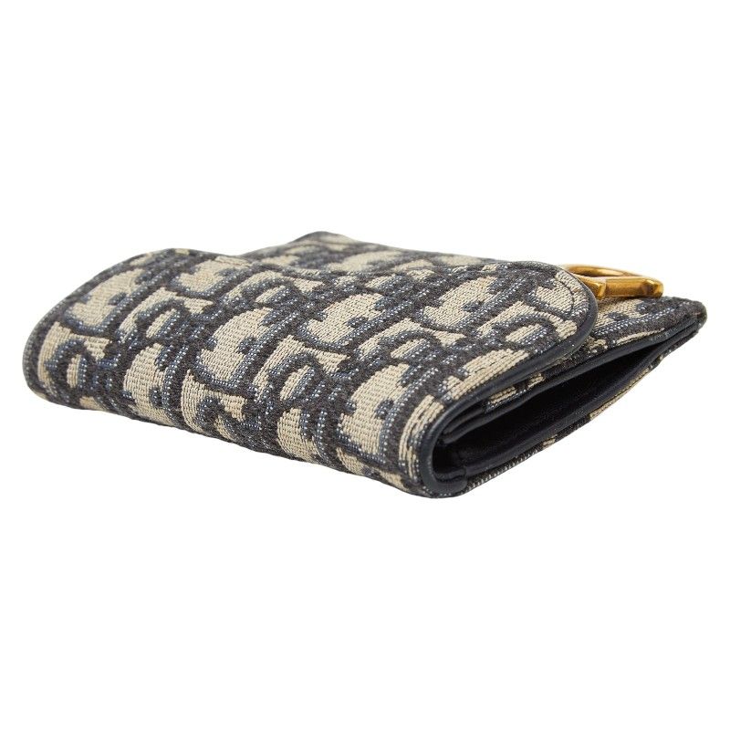 Dior Blue Jacquard Coin Case Wallet Navy Canvas Leather — view 5